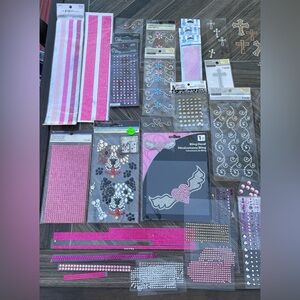 Assorted Pink and Silver Craft Embellishments